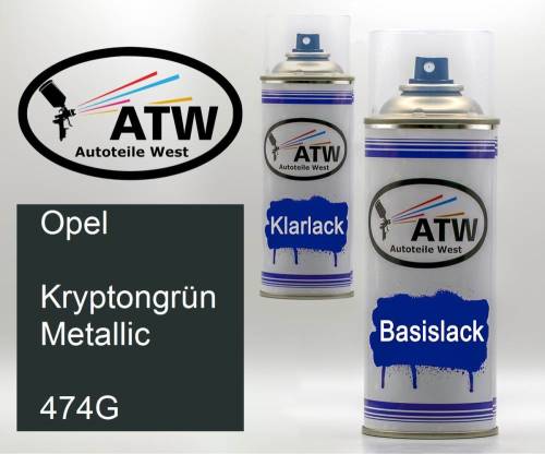 Opel, Kryptongrün Metallic, 474G: 400ml Sprühdose + 400ml Klarlack - Set, von ATW Autoteile West.